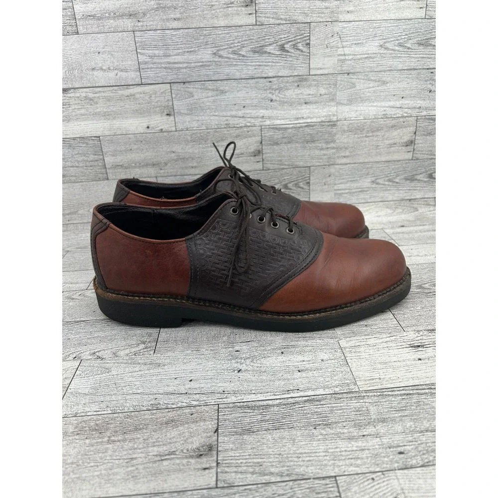 H S TRASK‎ Mens Saddle Shoes Brown Leather Lace Up Oxfords Size 9
